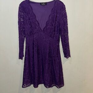 Lulu's Deep Purple Lace 3/4 Length Sleeve Dress Women’s Size Small